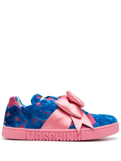 Moschino Sneakers In Brocade Fabric Maxi Bow In Pink