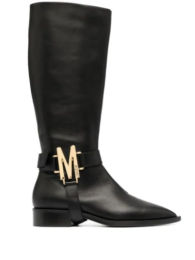 Moschino Calfskin Boots With M Logo In Black