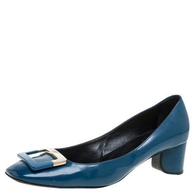 Pre-owned Roger Vivier Blue Leather Buckle Square Toe Pump Size 40.5
