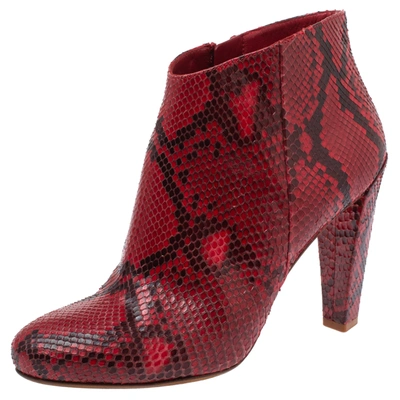Pre-owned Celine Red Python Block Heels Ankle Boots Size 38