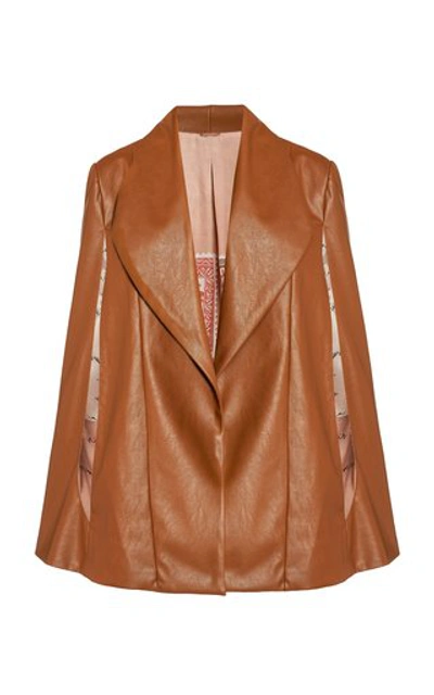 Johanna Ortiz Compass Point Embroidered Vegan Leather Cape Jacket In Brown