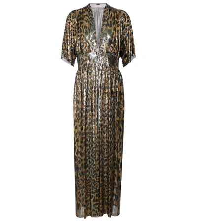 Rabanne Women's Embellished Leopard-print Robe Midi Dress In Brown