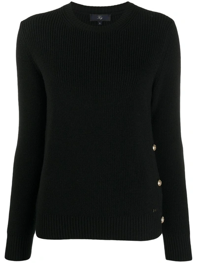 Fay Fine Knit Jumper With Embossed Button Detail In Black