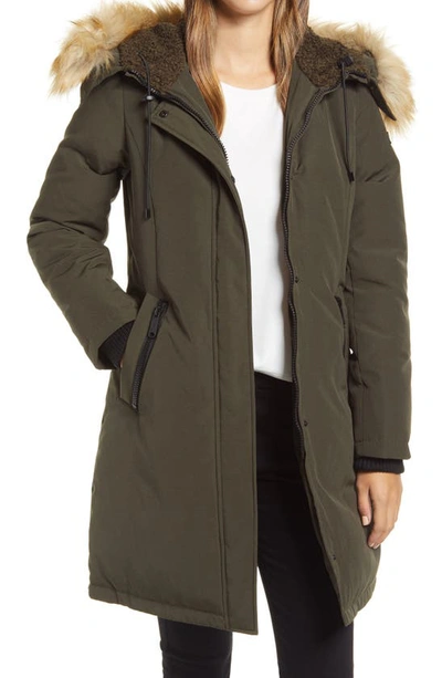 Sam Edelman Faux Fur Trim Down Parka In Loden