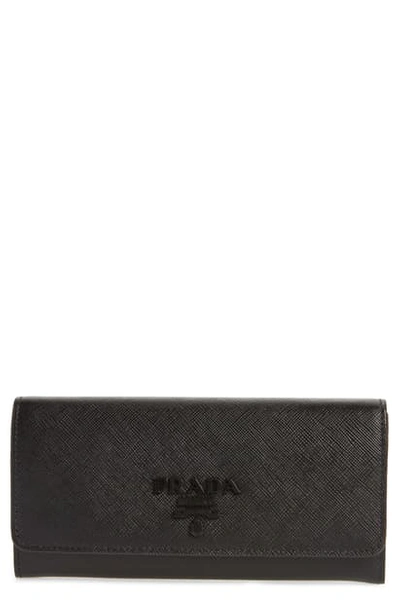 Prada Monochrome Saffiano Leather Wallet In Nero
