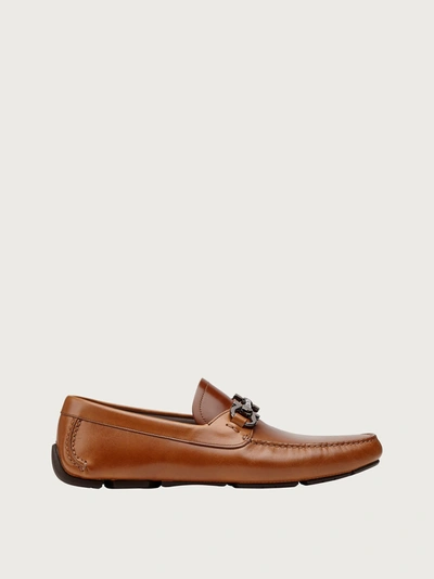 Ferragamo Men's Lagos Leather Gancini Bit Driving Shoes In Brown