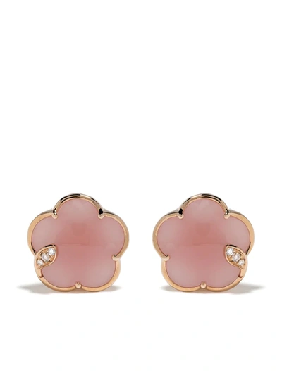 Pasquale Bruni 18k Rose Gold Petit Joli Pink Chalcedony & Diamond Flower Stud Earrings