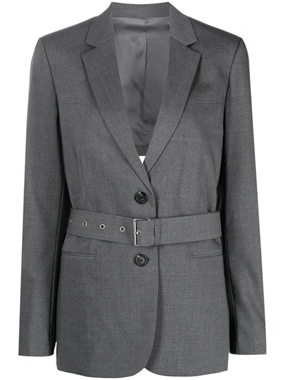 Helmut Lang Open-back Belted Wool-blend Blazer In Gray