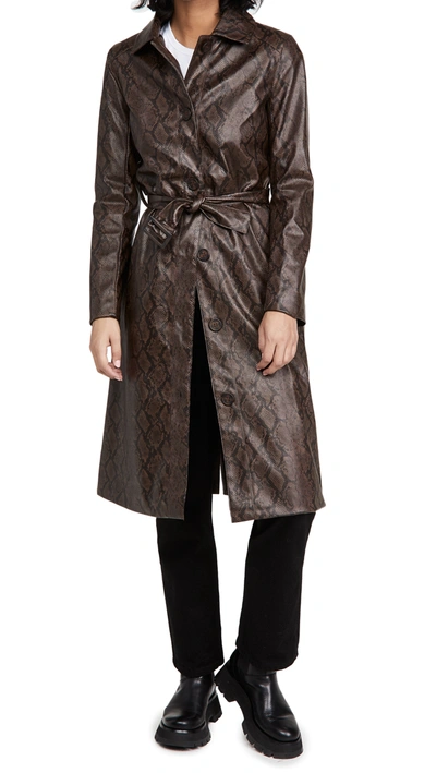 Cupcakes And Cashmere Julian Snake Embossed Faux Leather Trench Coat In Espresso
