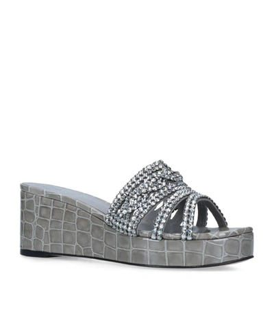 Gina Corvus Crystal-embellished Patent Leather Heeled Slides In Grey