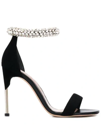 Alexander Mcqueen Crystal Strap Sandals In Black