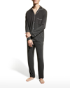 Eberjey William Contrast-piping Stretch-jersey Pyjama Set In Charcoal Heather/ivory
