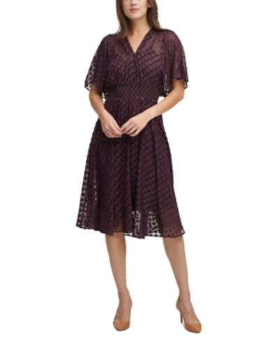 Calvin Klein Clip-dot Chiffon A-line Dress In Aubergine