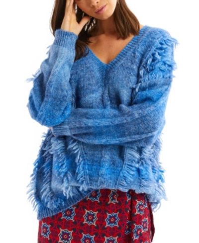 Allison New York Women's Tie Dye Fringe Sweater In Blue