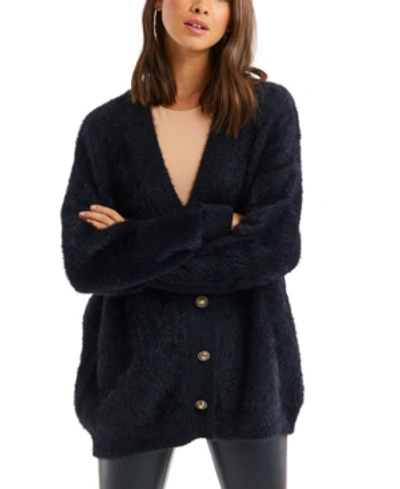 Allison New York Women's Fuzzy Boyfriend Cardigan In Black