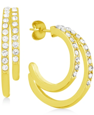 Essentials Crystal Double Small Hoop Earrings In Gold-plate, 1"