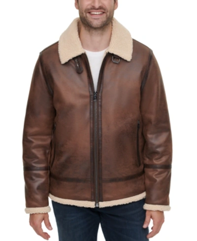 Calvin Klein Men's Classic Faux Shearling B-3 Bomber Jacket In Brown