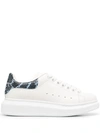 Alexander Mcqueen Leather Snake-print Platform Sneakers In White/lavender