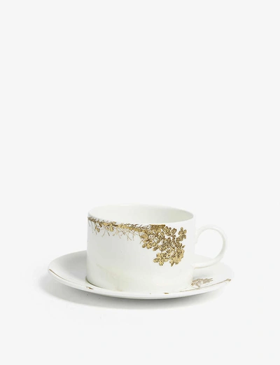 Vera Wang Wedgwood Jardin China Teacup And Saucer In White And Gold