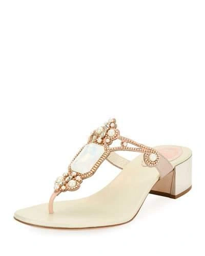 René Caovilla Opal-set Embellished Thong Slide Sandal, White