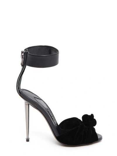 Tom Ford Velvet/leather Knot Hardware-heel Sandal In Black