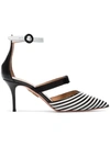Aquazzura Very Downtown Grosgrain-trimmed Striped Leather Pumps In Black