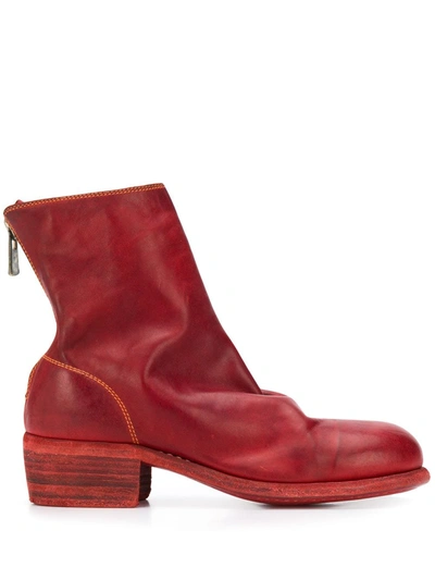 Guidi Cracked-effect Ankle Boots In Red