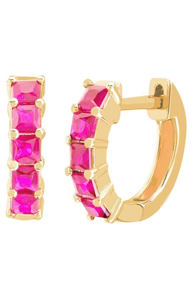 Ef Collection Women's 14k Yellow Gold & Ruby Princess Mini Huggie Hoop Earrings In Pink