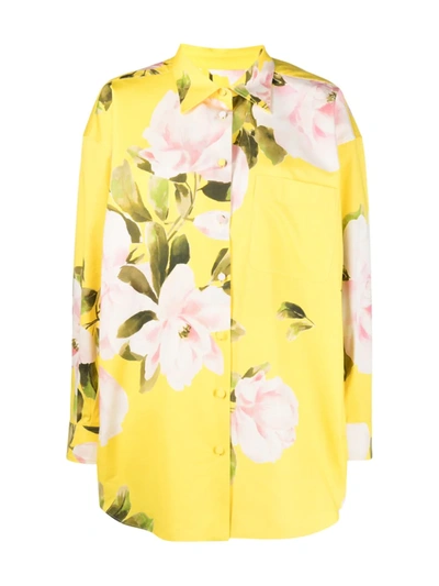 Valentino Floral-print Cotton And Silk-blend Jacket In Yellow