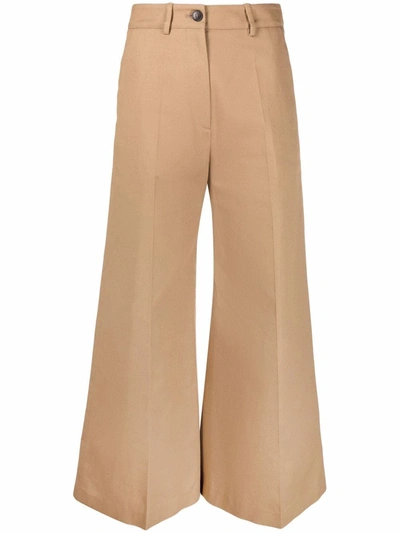 Valentino Pleated Cotton-gabardine Wide-leg Pants In Beige