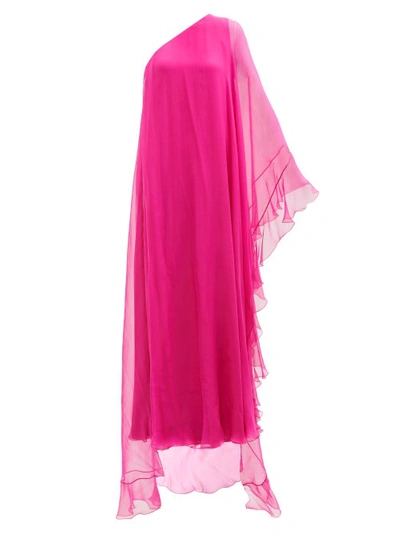 Valentino One-shoulder Chiffon-overlay Silk Gown In Pink
