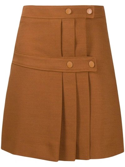 See By Chloé Pleated Twill Wrap Mini Skirt In Brown