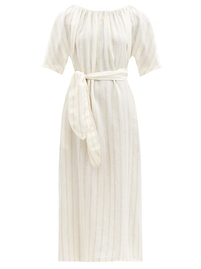 Mara Hoffman Aliz Belted Striped Linen And Tencel Lyocell-blend Midi Dress In Ecru