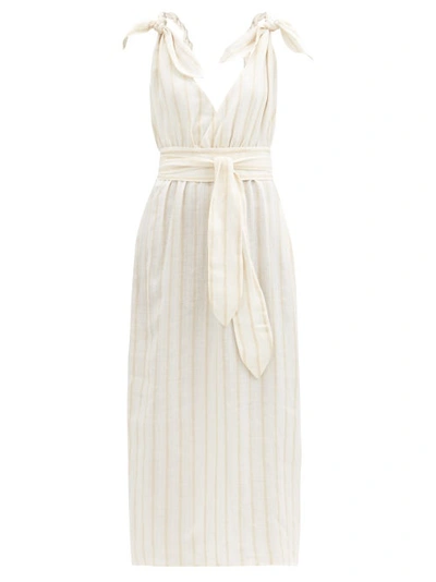 Mara Hoffman Calypso Belted Striped Linen And Tencel Lyocell-blend Midi Dress In Stripes