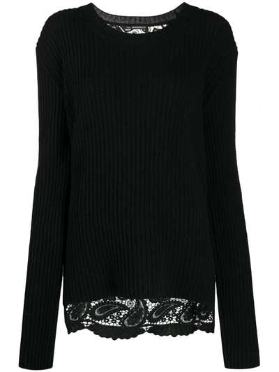 Ann Demeulemeester Ribbed Wool And Corded Lace Sweater In Black