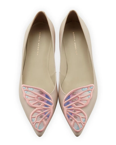 Sophia Webster Bibi Butterfly Embroidered Flat, Nude In Nude Pink