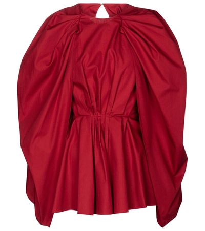 Roksanda Atticus Cape-sleeve Peplum Cotton-poplin Blouse In Red