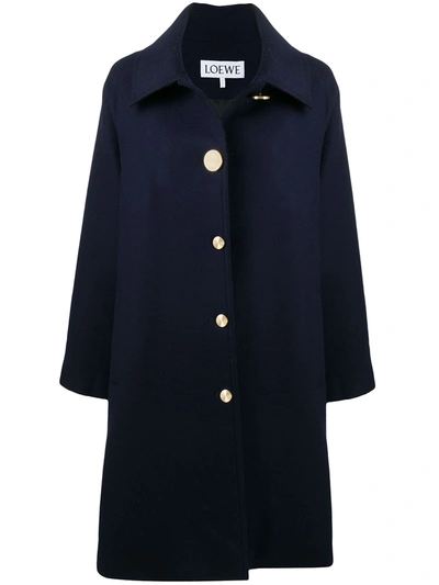 Loewe Buttoned Wool-blend Single-breasted Coat In Blue