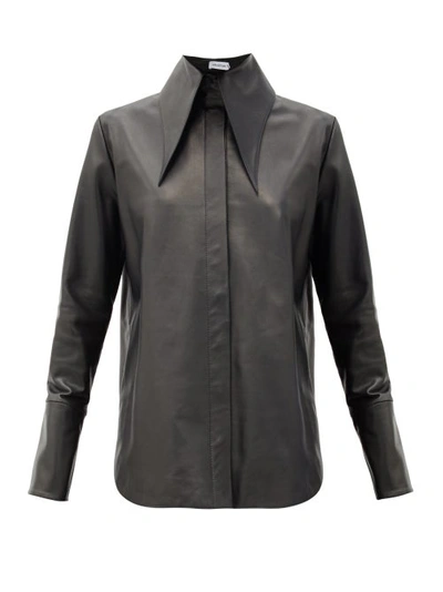 16arlington Seymour Point-collar Leather Shirt In Black