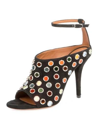 Givenchy Multicolor-studded Suede Sandals, Black