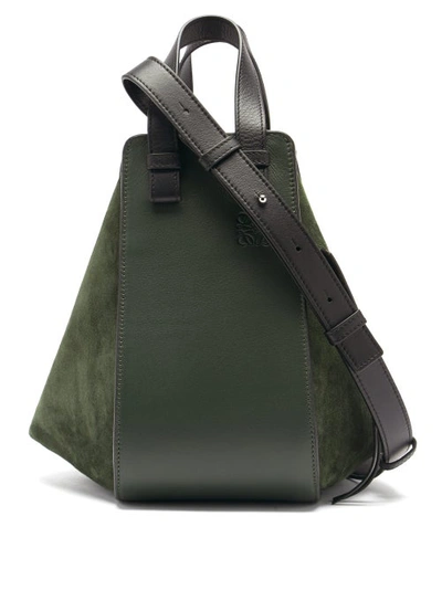 Loewe Hammock Suede & Leather Two-tone Tote Bag In Hunter
