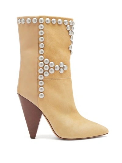 Isabel Marant Layo Studded Cone-heel Suede And Leather Boots In Beige