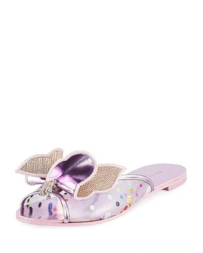 Sophia Webster Lana Mesh Butterfly Flat Slide Sandal, Pink In Pink/purple