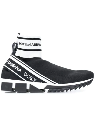 Dolce & Gabbana Logo Band Sneakers In Black,white