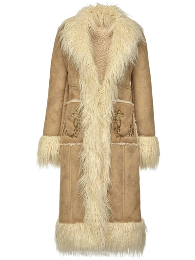 Pinko Shag Fringed Suede Coat In Neutrals