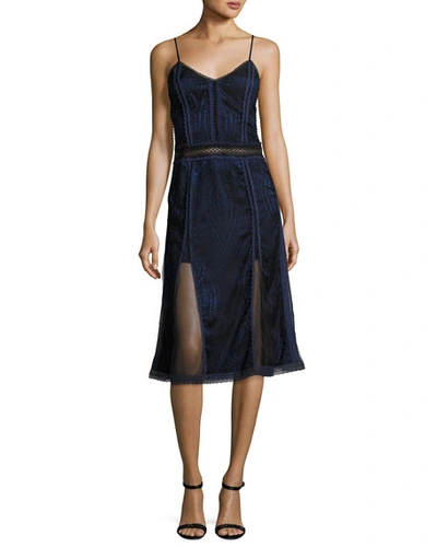 Jonathan Simkhai Scallop Ripple Lace Sleeveless Dress, Black/blue