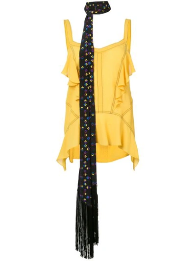 Derek Lam Ruffled Silk Georgette Camisole With Contrast Stitching, Yellow In Saffron