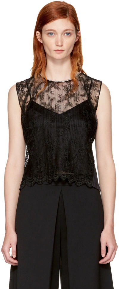 Alexander Wang Pleated Sleeveless Top With Necklace Chain Trim In 044 Onyx