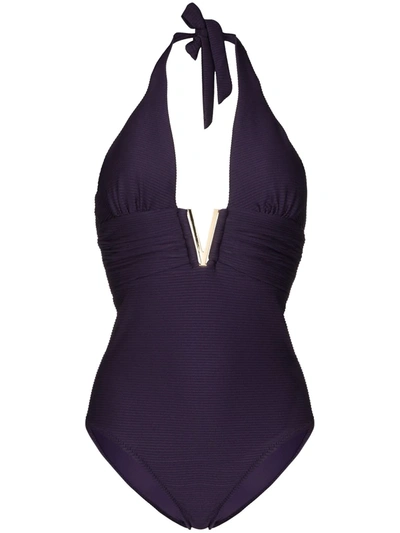 Heidi Klein Ribbed Halterneck Swimsuit In Purple