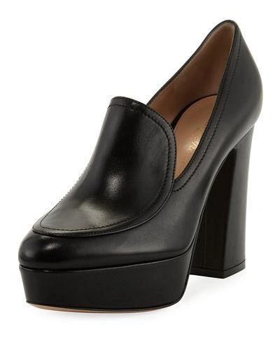 Gianvito Rossi Platform Leather Loafer Pump In Black